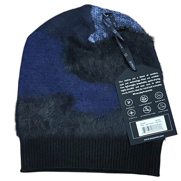 NWT Anatomie Blue & Black Bonnie Beanie in Cozy 3D Print OSFA - Picture 1 of 4